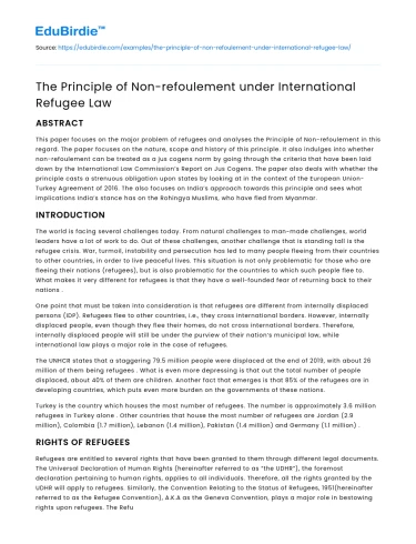 The Principle of Non-refoulement under International Refugee Law