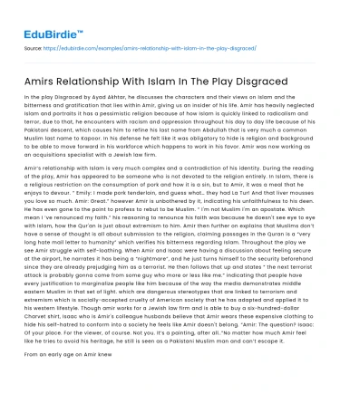 Amirs Relationship With Islam In The Play Disgraced