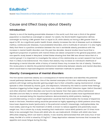 Cause and Effect Essay about Obesity