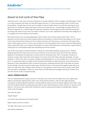 Good Vs Evil Lord of the Flies