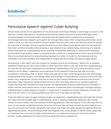 Persuasive Speech against Cyber Bullying