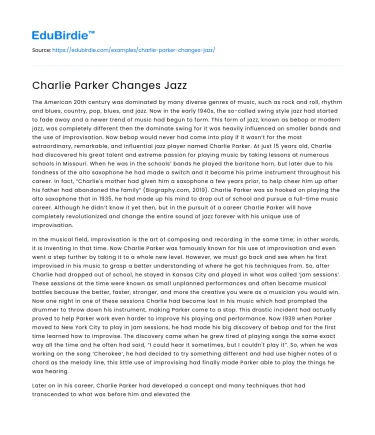 Charlie Parker Changes Jazz