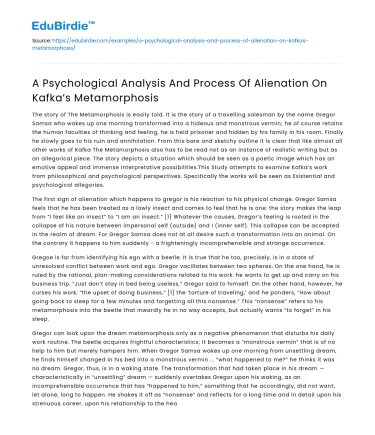 Alienation in Kafka’s Metamorphosis: A Psychological Analysis