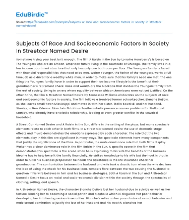Race and Socioeconomic Factors in “Streetcar Named Desire”
