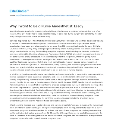 Why I Want to Be a Nurse Anaesthetist: Essay