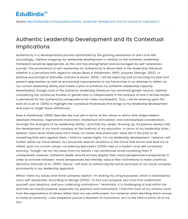Authentic Leadership Development and Its Contextual Implications