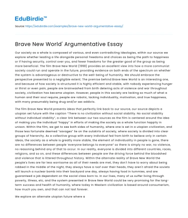 Brave New World’ Argumentative Essay