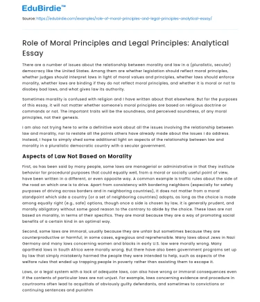 Role of Moral Principles and Legal Principles: Analytical Essay