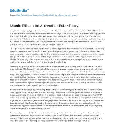 Should Pitbulls Be Allowed as Pets? Essay