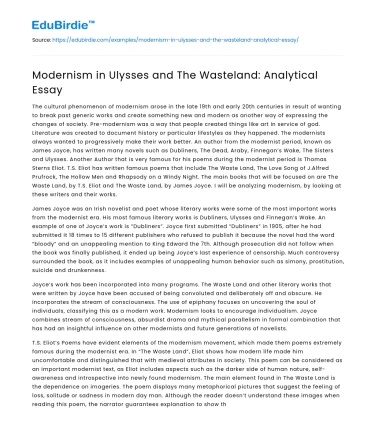 Modernist Themes in Ulysses and The Waste Land