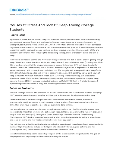 Causes Of Stress And Lack Of Sleep Among College Students