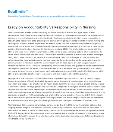 Essay on Accountability Vs Responsibility in Nursing