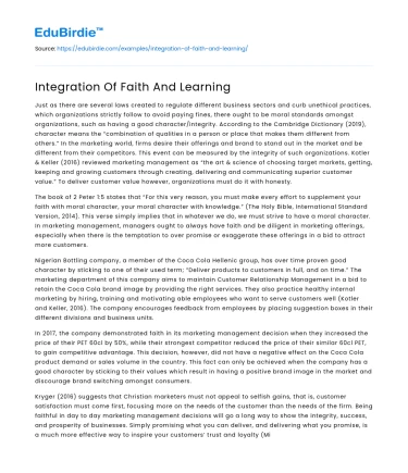 Integration Of Faith And Learning