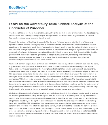 Critical Analysis of the Pardoner in the Canterbury Tales
