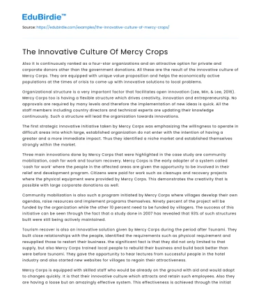 The Innovative Culture Of Mercy Crops