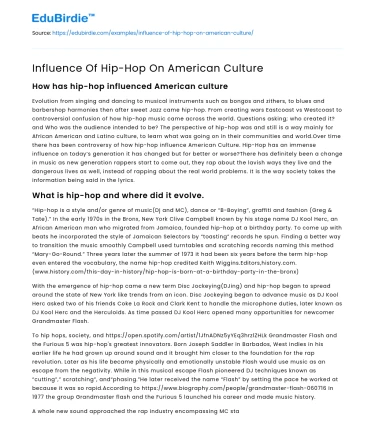 Influence Of Hip-Hop On American Culture
