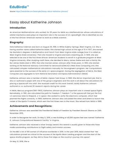 Essay about Katherine Johnson