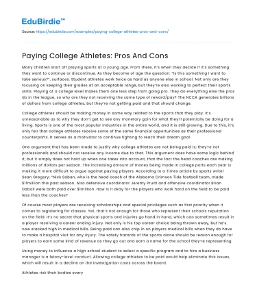 Paying College Athletes: Pros And Cons