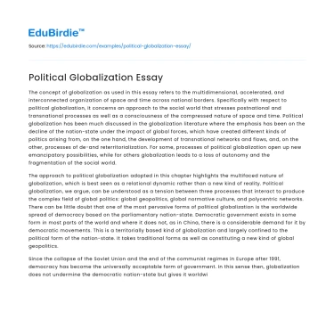 Political Globalization Essay