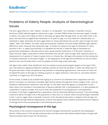 Challenges Facing the Elderly: A Gerontological Perspective