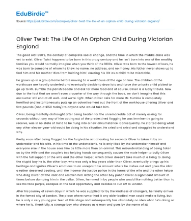 Victorian Orphanhood in “Oliver Twist”