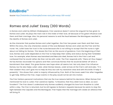 Romeo and Juliet’ Essay (300 Words)