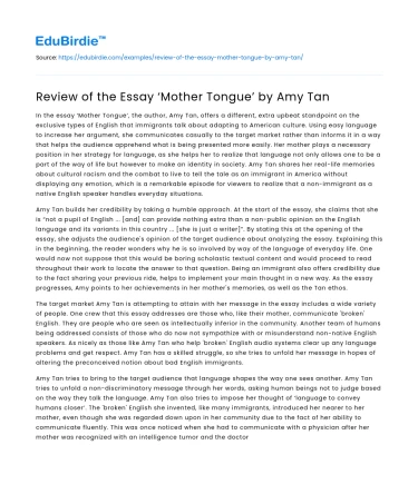 Review of the Essay ‘Mother Tongue’ by Amy Tan
