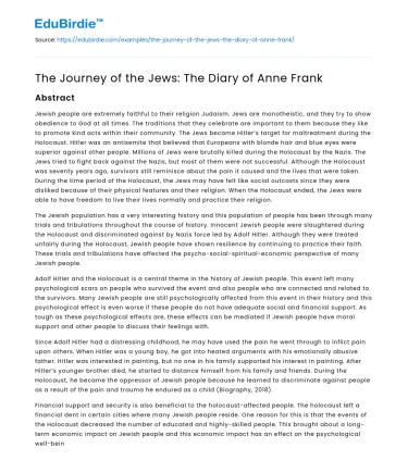 The Journey of the Jews: The Diary of Anne Frank