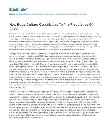 How Rape Culture Contributes To The Prevalence Of Rape