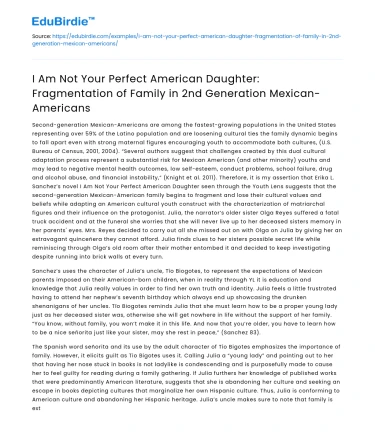 Fragmentation of Family in 2nd Gen Mexican-Americans