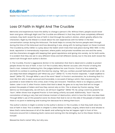 Loss Of Faith In Night And The Crucible