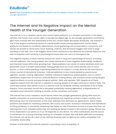 Negative Impact of Internet on Young People’s Mental Health