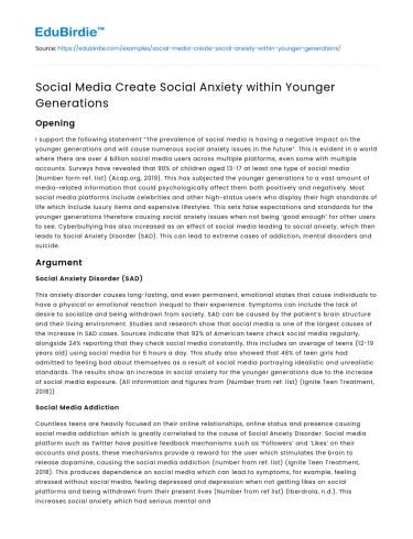 Social Media Create Social Anxiety within Younger Generations