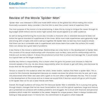 Review of the Movie ‘Spider-Man’
