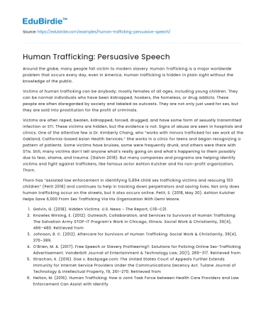 Human Trafficking: Persuasive Speech