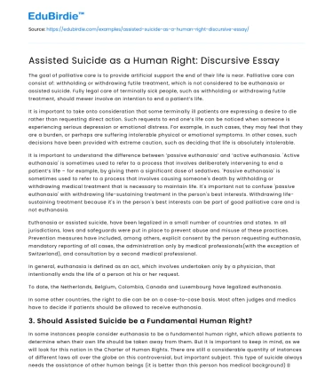 Assisted Suicide as a Human Right: Discursive Essay