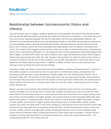 Relationship between Socioeconomic Status and Literacy