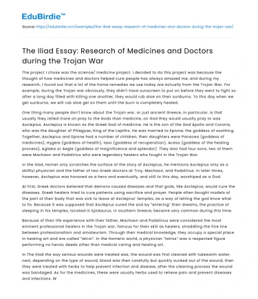The Iliad: Research of Medicines and Doctors during the Trojan War