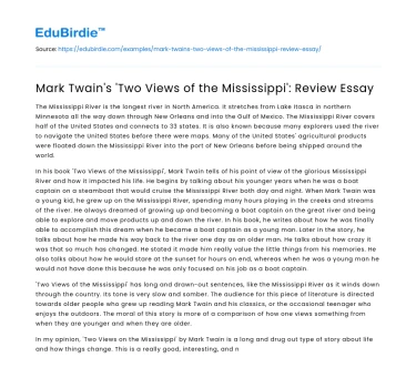 Mark Twain’s ‘Two Views of the Mississippi’: Review Essay