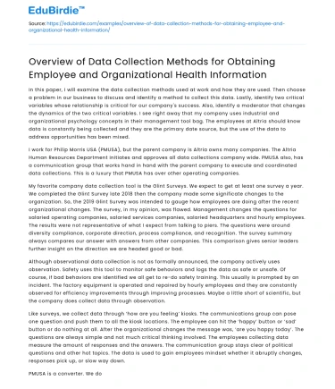 Data Collection Methods for Employee and Organizational Health