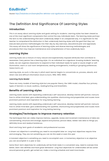 The Definition And Significance Of Learning Styles