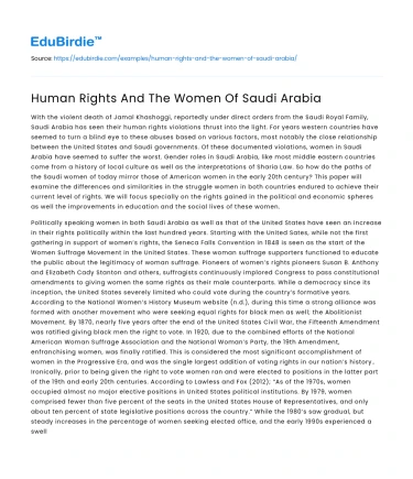 Human Rights And The Women Of Saudi Arabia