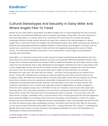 Cultural Stereotypes and Sexuality in Daisy Miller and Where Angels Fear