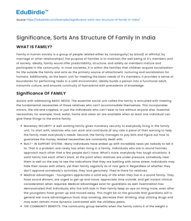 Significance, Sorts Ans Structure Of Family In India