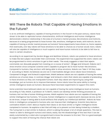 Will There Be Robots That Capable of Having Emotions in the Future?