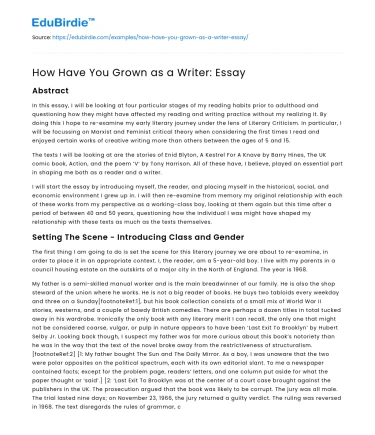 How Have You Grown as a Writer: Essay
