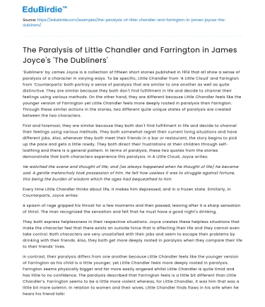 Paralysis in Little Chandler & Farrington in Joyce’s ‘Dubliners’