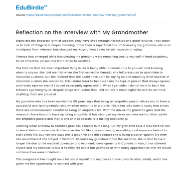 Reflection on the Interview with My Grandmother