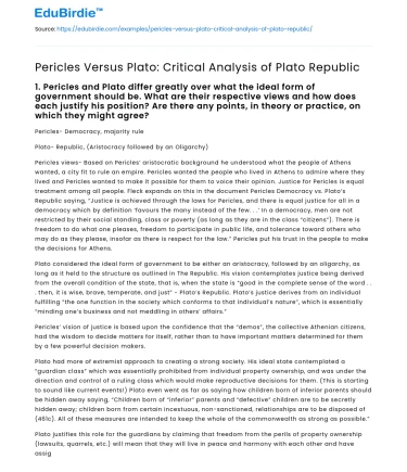Pericles Versus Plato: Critical Analysis of Plato Republic