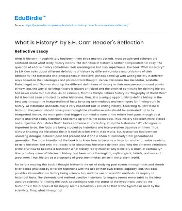 What is History?’ by E.H. Carr: Reader’s Reflection